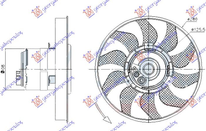 VENTIL. (MOTOR+ELISA) 2P 280mm BEZ KABL